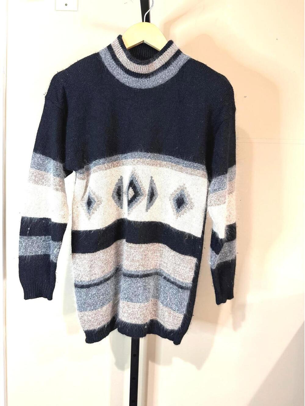 Women's Patterned Knit Sweater Small High Neck Private Party 90s Angora Blend